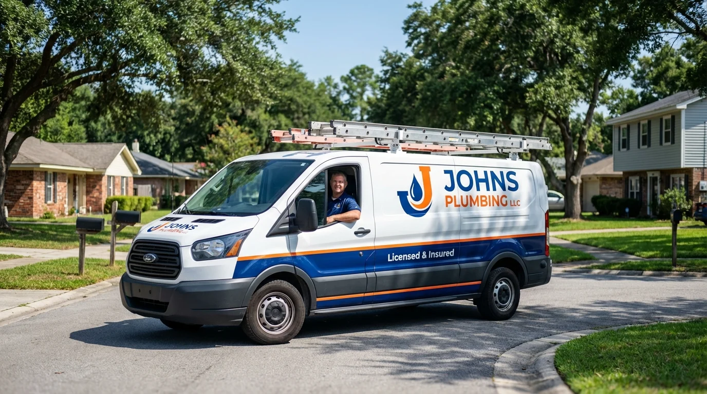 Johns Plumbing LLC service van in East Dennis, MA