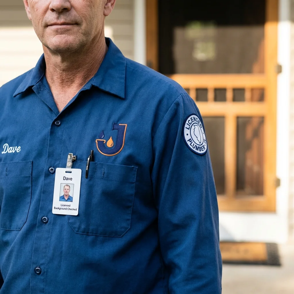 Licensed plumber showing ID badge in East Dennis, MA