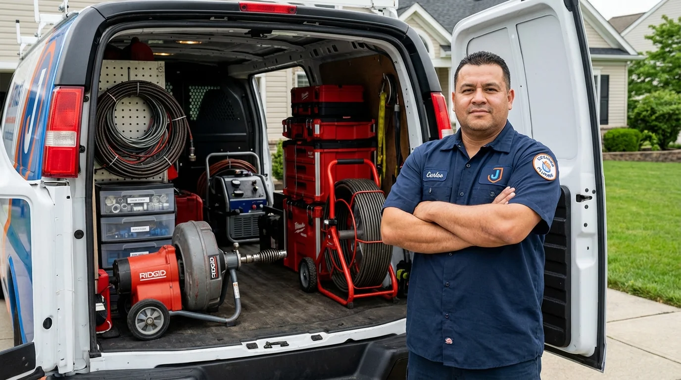 Professional drain cleaning equipment and Johns Plumbing LLC plumber in East Dennis