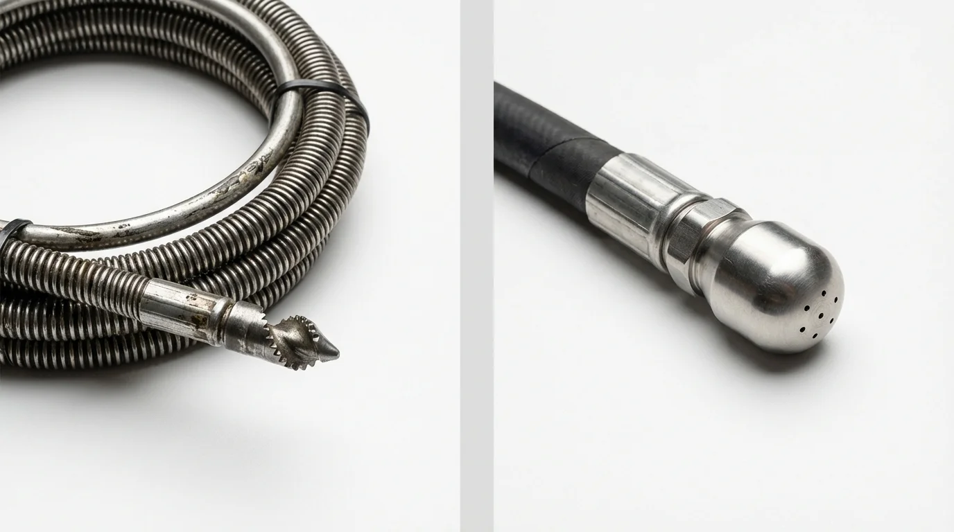 Drain snake cable and hydro jetting nozzle used for drain cleaning in East Dennis, MA