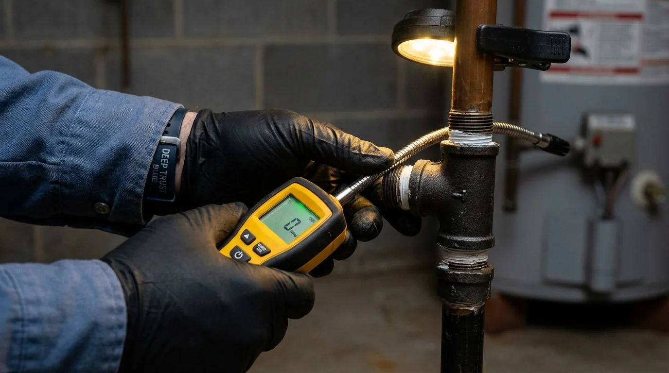 Gas leak detection with electronic sniffer by Johns Plumbing LLC in East Dennis