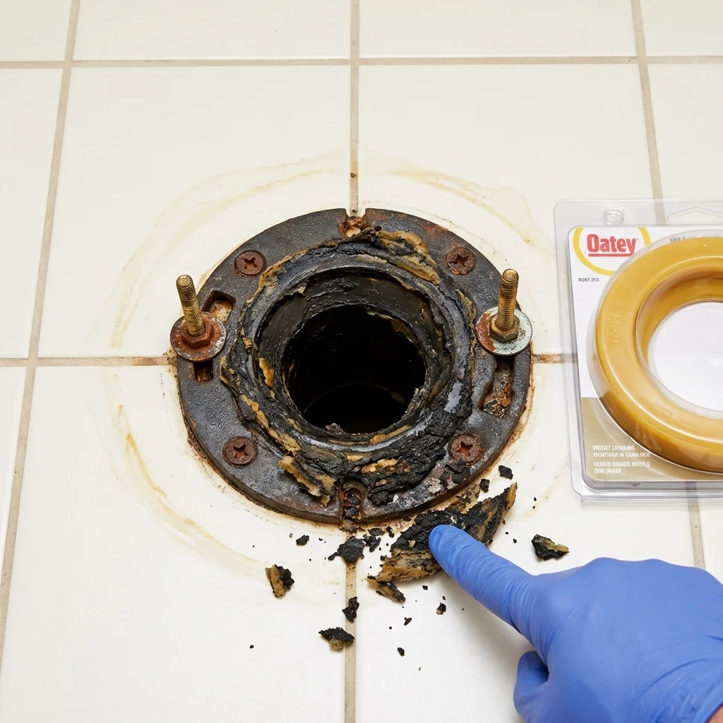 Failed wax ring showing water seepage at the base of a toilet in a East Dennis, MA home